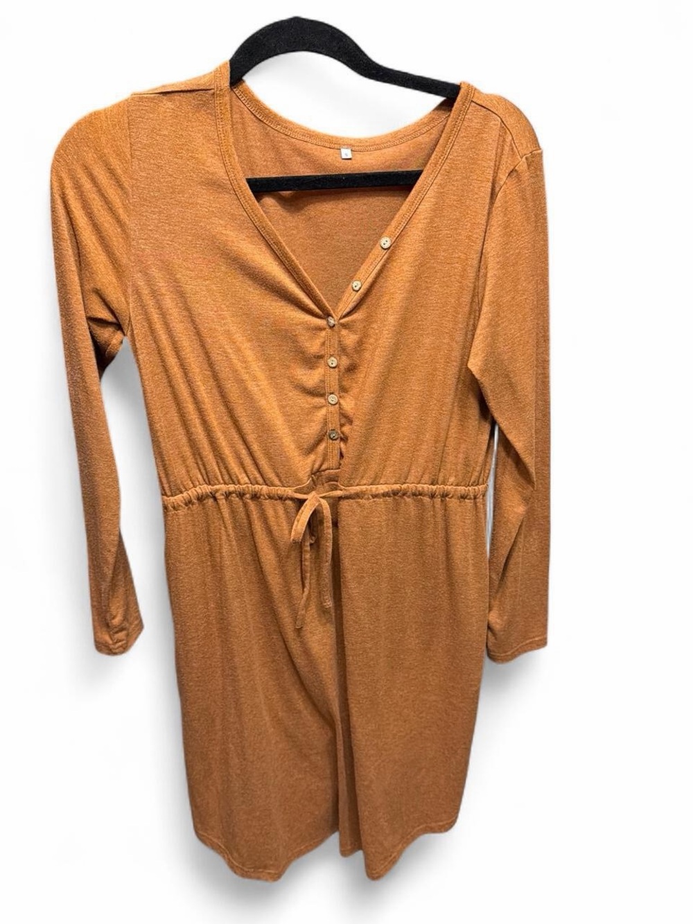 Long Sleeve V-Neck Jumpsuit in Rust size S
